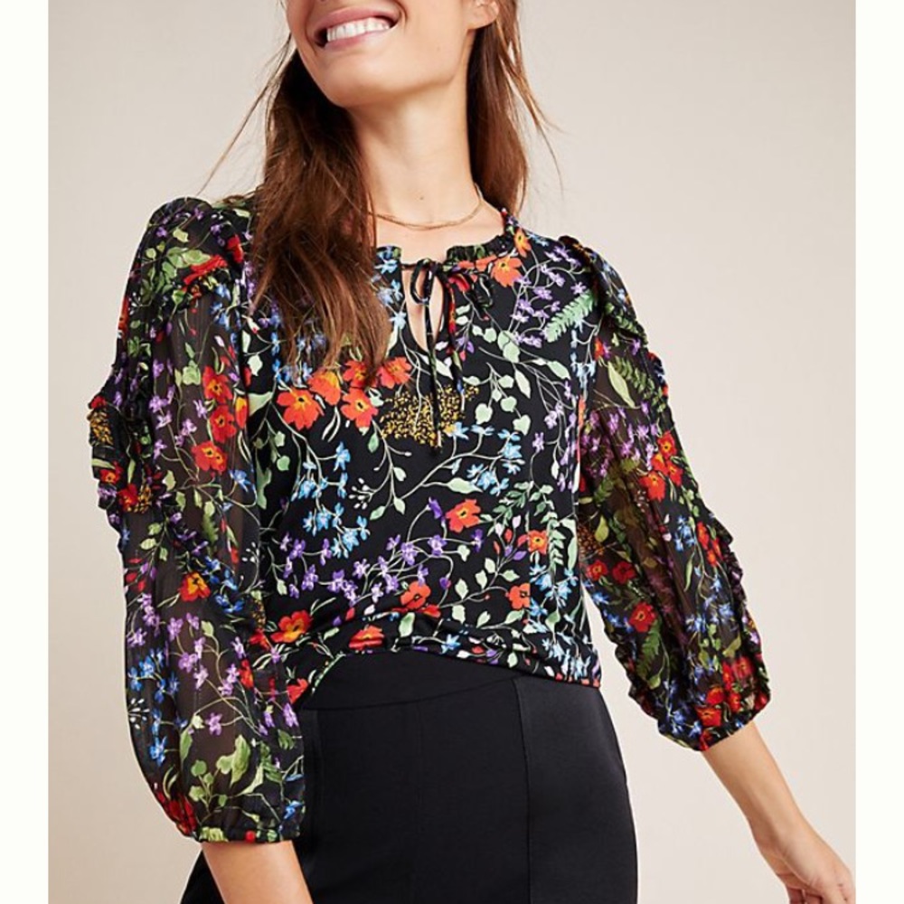 Anthropologie Mauve Jacquin Peasant Top